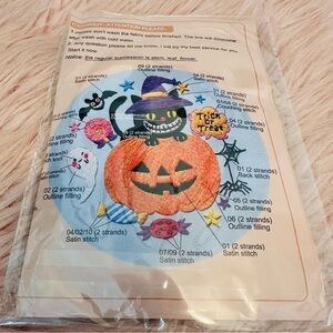 Halloween Embroidery Kit with Pumpkin and Cat